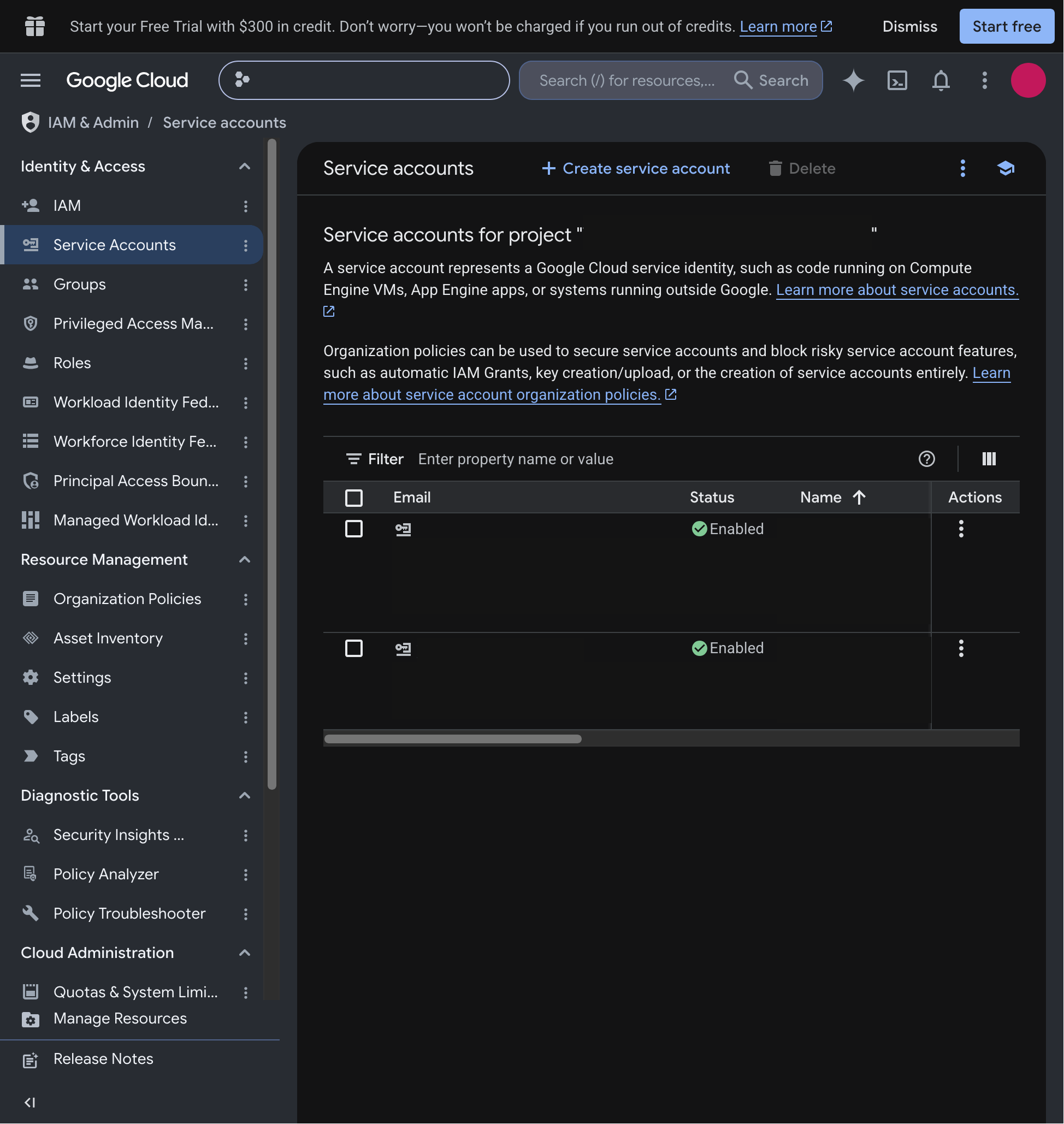 Google Cloud - Manage Service Accounts